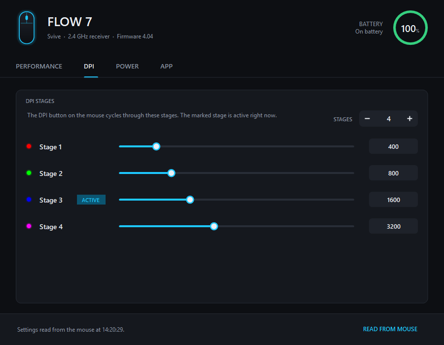 Svive Flow 7 DPI stage settings in CompxTray